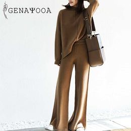 Genayooa Cashmere Two Piece Set Top And Pants Winter Korean Womens Tracksuit Casual 2 s Outfits 210930