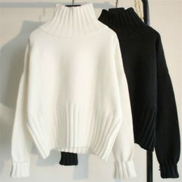 High Quality Autumn Winter Turtleneck Pullover Sweater Women Plus Size Knitted s Jumpers Soft White Black 211011