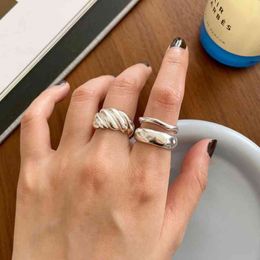 Silvology 925 Sterling Silver Double Layer Twill Rings for Women Concave Texture Simple Japan Korea Ring Trendy Designer Jewellery