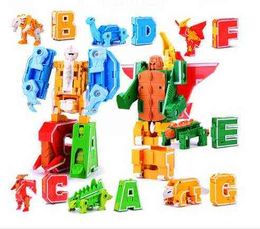 English Letters Transform Robot/Animals/dinosaurs Creative learning/diy big robot deformation Building Blocks Toys for kids Y1130