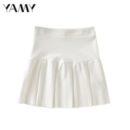 Fashion Women A-Line High Waist Tennis Pleated Mini Preppy Style Skirt Slim Solid Casual Kawaii Faldas Clothes 210721