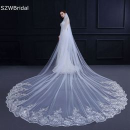 In Stock 3 Meter White Ivory Wedding veil Lace Appliques Welon Novia accesorios Casamento Bridal veils with Comb Wesele X0726