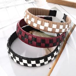 PU Leather Wide-brimmed Headbands Hairbands Stitching Color Plaid Bezel Hair Hoop Headwear For Women Fashion Hair Accessories