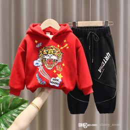 INS Children cartoon clothing sets fashion boy girls autumn winter plus velvet thick Hooded Sweatshirts + trousers 2pcs suits kids casual outfits S1699