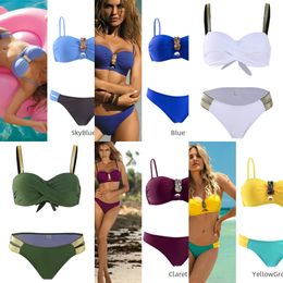 2021 New Sexy Bikini Solid Halter Swimwear Women Swimsuit Push Up Two Piece Bikini Tanga Bathing Swim Suit Beach Summer BiquiniX0523