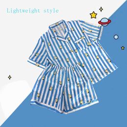 Women Pyjamas Heart Stripe Print Sleepwear Sets Women Harajuku Soft Short Sleeve Nightwear Set Summer Comfortable Pyjamas 210712