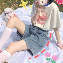 Light blue denim shorts thin summer Japanese soft girl five-point pants female students Korean loose all-match kawaii 210526