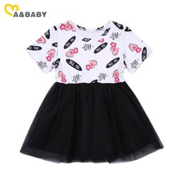 2-7Y Valentines Day Toddler Kid Girls Dresses Cartoon Heart Print Tutu Party For 210515