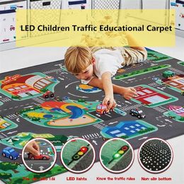 LED Baby Play Mat Children Playmat Urban Road Non-slip Carpet Living Room Mat Kids Rug Dark in the Light Toys Pad 210320