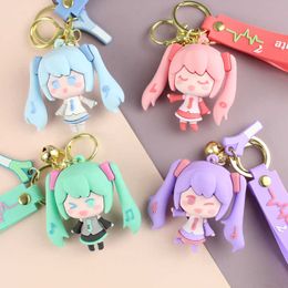 Japan Cartoon Girls Cute Action Anime Figure Miku Keychain Hand Handle Bag Hanging Decoration Keyring Gift Wholesale G1019