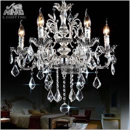 Chandeliers Classic 6 Arms Silver Clear Crystal Chandelier Light Fixture Lustre Hanging Lamp For Foyer Lobby MD8861 L6 D580mm H600mm