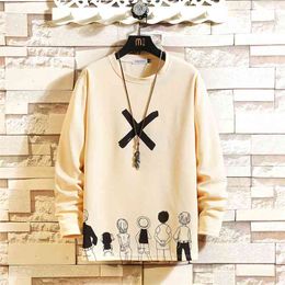 Autumn Spring Black White Tshirt Top Tees Classic Style Brand Fashion Clothes OverSize M-5XL O NECK Long Sleeve T Shirt Men'S 210707