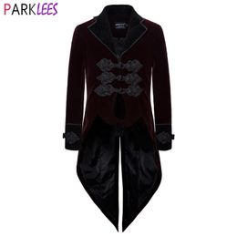 Men's Luxury Embroidery Steampunk Jacket Tailcoat Halloween Costumes Victorian Coat Gothic Cosplay Vintage Frock Coat Uniform 210522