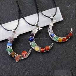 & Pendants Reiki Healing Cystal Seven Chakra Beads Energy Pendant Retro Moon Charms Necklaces Pendum Amet Orgonite Jewelry Drop Delivery 202