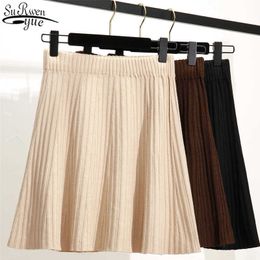 Knitted Pleated Skirts Women High Waist A-Line Skirt Autumn Winter Casual Solid Skirt Chic Female Bubble Jupe Femme 10368 210527