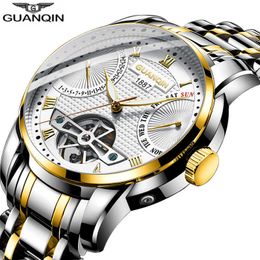 GUANQIN Watch Men Mechanical waterproof Automatic Tourbillon style Stainless steel business watch clock man Relogio Masculino Q0902