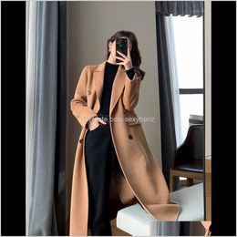 Wool Blends Outerwear & Coats Clothing Apparel Drop Delivery Camel Double Faced Cashmere Overcoat Womens 2021 Autumn And Winter High-End Temp
