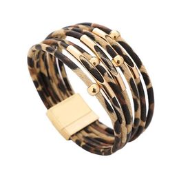 Vintage Leopard Leather Bracelets for Women 2021 Fashion Bracelets & Bangles Elegant Multilayer Wide Wrap Bracelet Jewelry Q0719