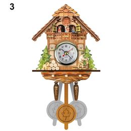 HOT Antique Wooden Cuckoo Wall Clock Bird Time Bell Swing Alarm Watch Home Art Decor TI99 210325