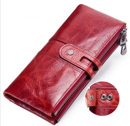 Genuine Leather Purse Women Hasp Zipper Wallets Cow Leather Female dobble Purse Long Womens Wallets Ladies Clutches