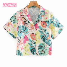 Stylish Wild Lapel Single-breasted Short-sleeved Fun Print Female Shirt Harajuku Colorful Sweet Casual Holiday Women's Tops 210507