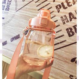large plastic tumbler with straw UK - Large Capacity Water Bottle Plastic Kawaii Cup Cute Portable Summer Tumbler With Straw Strap 1100ML 1600ML botella de agua 210907