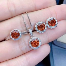 Earrings & Necklace Exquisite Sunflower Zircon Jewellery Set Fashion Silver Colour Orange CZ Crystal Women Rings Wedding Gift
