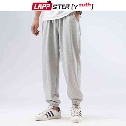 LAPPSTER-Youth Men Solid Cotton Harajuku Harem Pants 2021 Mens Korean Fashions Streetwear Joggers Male Casual Baggy Sweat Pants G0104