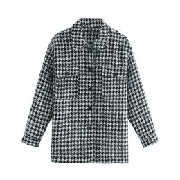 Summer Women Small Fragrance Wild Loose Lapel Long-Sleeved Single-Breasted Female Houndstooth Jacket 210520