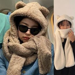 Scarves Jenny's Same Bear Ear Autumn And Winter Protection Hat Scarf Imitation Cashmere Cold Proof Warm Keeping