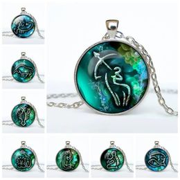 Zwölf Konstellationen Anhänger Glas Halsketten Galaxy Horoskop Halskette für Männer Frauen Schmuck