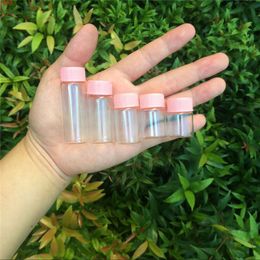 5ml 6ml 7ml 10ml 14ml Mini Glass Bottles With Plastic Screw Pink Cap Transparent Vials Jars 100pcshigh qty