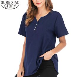 Women shirts fashion summer ladies tops harajuku V-neck office lady short sleeve white shirt plus size tops women 3858 50 210527