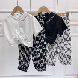 2021 Summer New Arrival Girls Fashion Letter Suit Top+pants Kids Clothes X0902