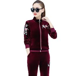 Spring Autumn Sportsuit Suits 2020 Women's Sets Large Size 5XL Embroidery Elegant Three-piece Suit Pants Suit Sportswear K1000 X0428