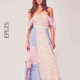 Vintage summer ruffles long dress women elegant flore print boho Caasual loose beach vestidos 210521