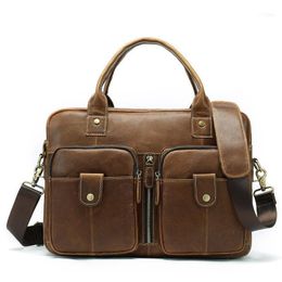 Genuine Nature Leather Bag For Computer Retro Fashion Casual Men's Big Shoulder Men Handbag Document Storage Briefcase1