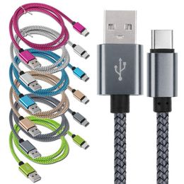 1M 2M 3M Aluminium Alloy Charging Braided Fabric Cell Phone Cables USB 2.0 Data cable Accessory Bundles for ap 7 8 Type c Samsung Android