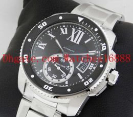 Top Quality Black Men's Date Sport Wrist Watches Calibre de Diver w7100057 Stainless Steel bracelet Mens Automatic Machinery Watch