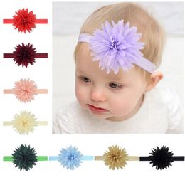 Solid Color Chiffon Flowers Baby Headband Fashion Handmade Chrysanthemum Elastic Hairband Kids Accessories Birthday Gifts