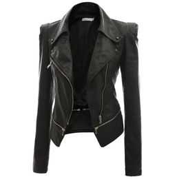 All'ingrosso-QNPQYX moda donna corta giacca di pelle nera cappotto autunno sexy steampunk moto giacca di pelle sintetica cappotto gotico femminile