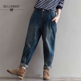 Autumn Winter 3XL Plus Size Jeans Women Harem Pants Casual Trousers Denim Fashion Loose Vintage Boyfriend 210520
