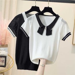 Women Knitted Short Sleeve Cropped Sweaters Cardigans Lady Short Single-Breasted Sweater Shirt Crop Top for Female 210604