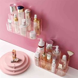 Cosmetic Storage Box Wall-Mounted For Transparent Makeup Organiser Sundries Jewellery Household Bathroom Accessories 210423