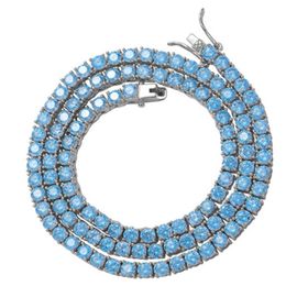 Luxury Design Chain 4mm Blue Cubic Zirconia Tennis Necklace Iced Out Bracelets Crystal Wedding Bracelets For Women Men