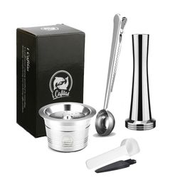 Reusable Coffee Philtres Stainless Steel with Spoon Brush Comaptible for K-fee Caffisimo Machines Expresso 210326