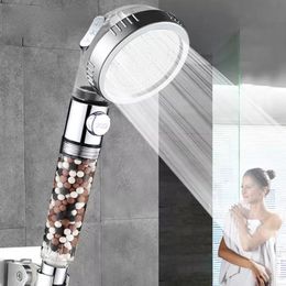 Bathroom 3-Function SPA Shower Head with Switch Stop Button high Pressure Anion Filter Bath Head Water Saving Shower