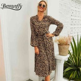 Stand Collar Half Button Leopard Print Shirt Dress Spring Women Elegant Tunic Long Sleeve High Waist A-Line 210510