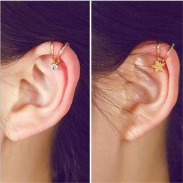 Charms Ear Stud Clip Rings Korean Jewellery Female Lovely Single Diamond Star False Bone Without Holes