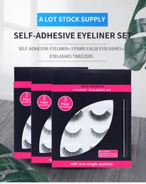 Fabriksmagnetiska ögonfransar med eyeliner och pincett 3 par per låda flytande makeup set återanvändbar inget lim 3 inställd av HOPE12